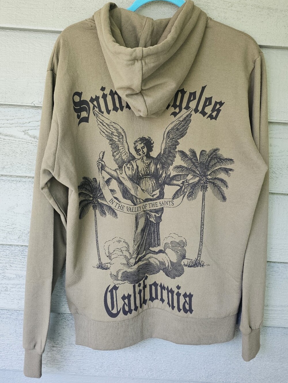 Rebels Vengeance Saint Angeles,Ca. Winged Angel Graphic Green Hoodie Mens Size M